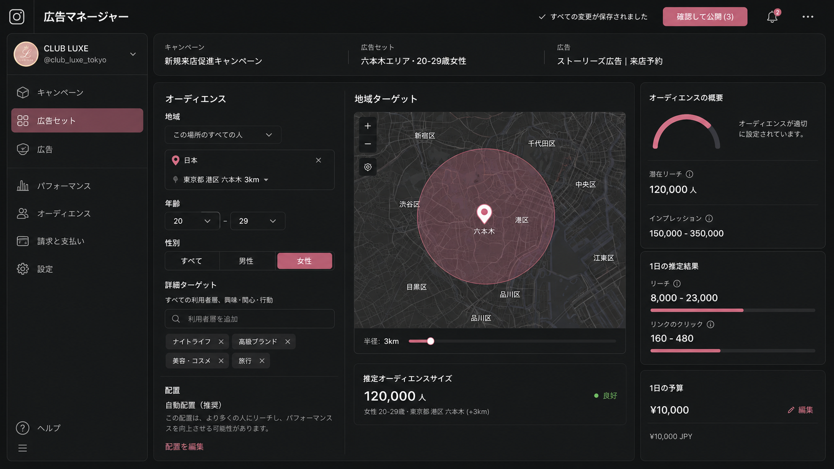 キャバクラInstagram広告設定のイメージ