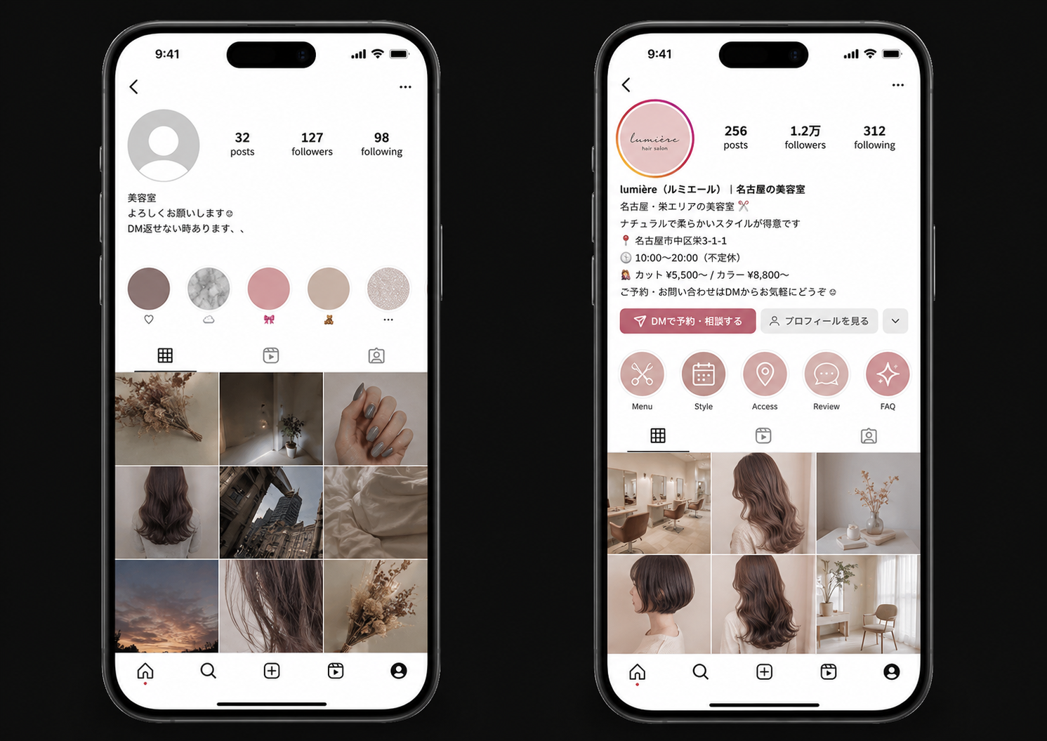 集客できていないInstagramと集客できているInstagram図解