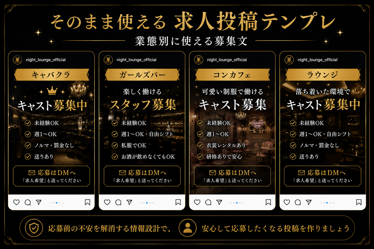 業態別の求人投稿テンプレが並んでいる様子